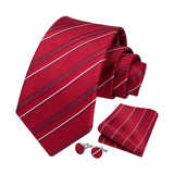 Stripe Tie Handkerchief Cufflinks -02-RED7