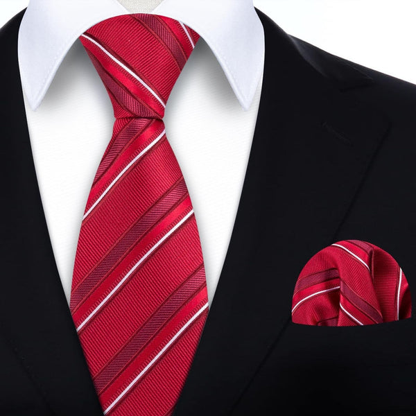 Stripe Tie Handkerchief Cufflinks -02-RED7