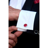 Stripe Tie Handkerchief Cufflinks -02-RED7