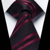 Stripe Tie Handkerchief Set - A-09-BLACK/RED