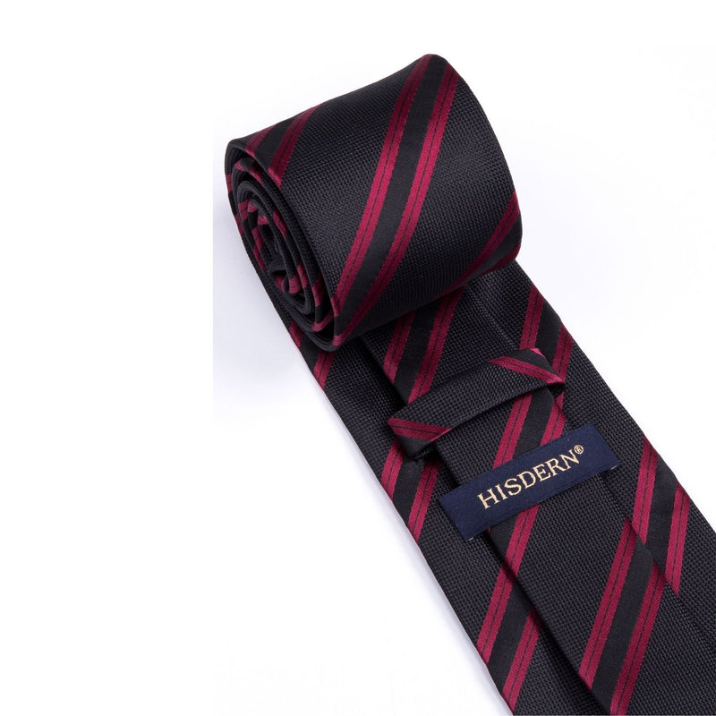 Stripe Tie Handkerchief Set - A-09-BLACK/RED