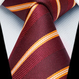 Stripe Tie Handkerchief Set - F-02 RED BURGUNDY