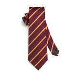 Stripe Tie Handkerchief Set - F-02 RED BURGUNDY