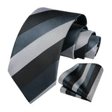 Stripe Tie Handkerchief Set - A-05 GREY BLACK