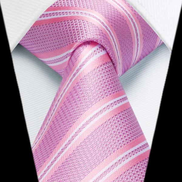 Stripe Tie Handkerchief Set - F-03-PINK