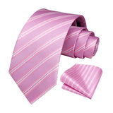 Stripe Tie Handkerchief Set - F-03-PINK