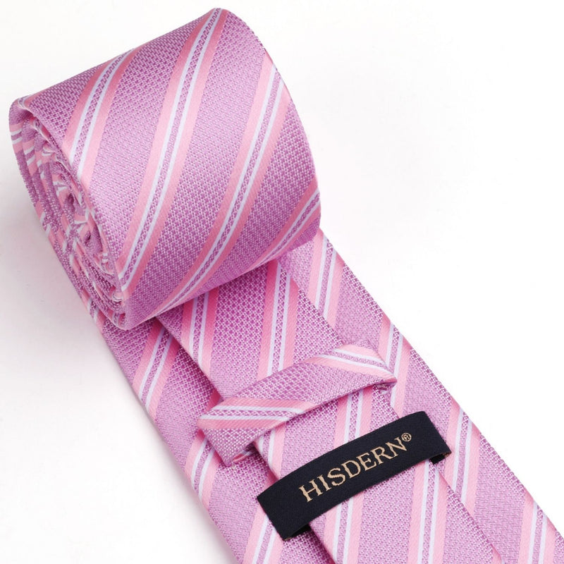 Stripe Tie Handkerchief Set - F-03-PINK