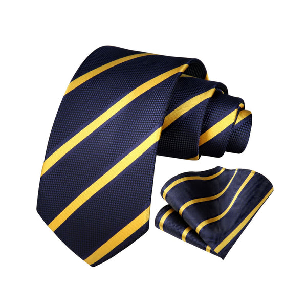 Stripe Tie Handkerchief Set - YELLOW/NAVY