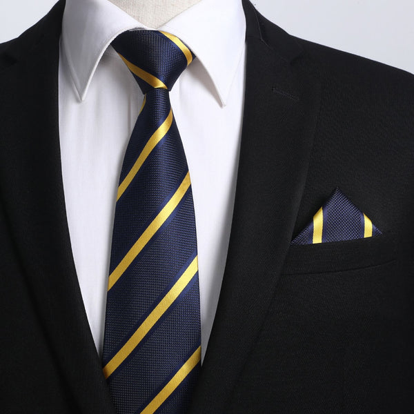 Stripe Tie Handkerchief Set - YELLOW/NAVY