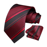 Stripe Tie Handkerchief Set - BLACK/RED A02