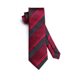 Stripe Tie Handkerchief Set - BLACK/RED A02