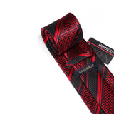 Stripe Tie Handkerchief Set - BLACK/RED A02