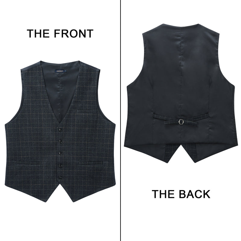 Plaid Slim Vest - A-DARK BLACK
