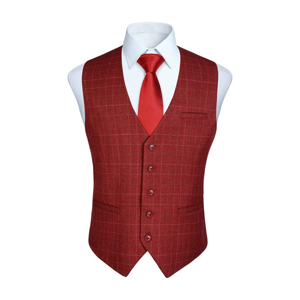 Plaid Slim Suit Vest - A-RED