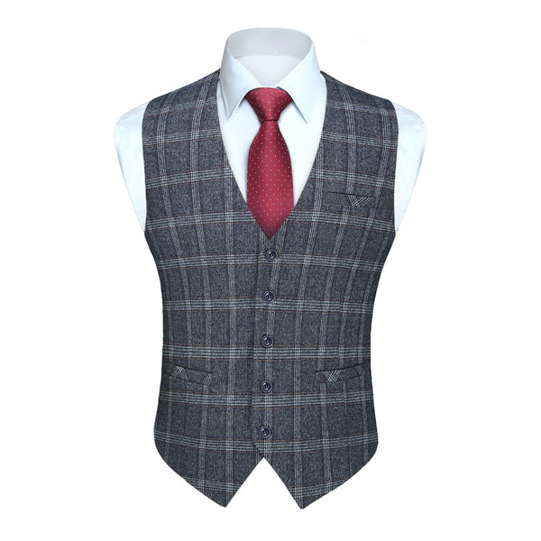 Plaid Slim Suit Vest - A7-BLUE&GRAY