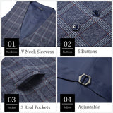 Plaid Slim Suit Vest - A7-BLUE&GRAY