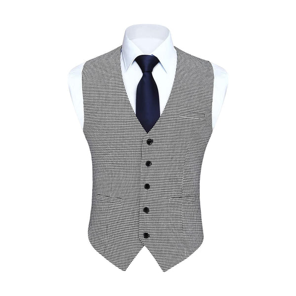 Plaid Slim Suit Vest - GREY-HOUNDSTOOTH