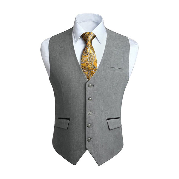Solid Slim Suit Vest - D1-GREY
