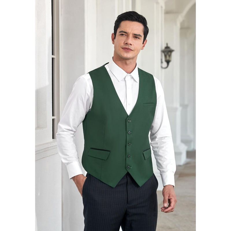 Solid Slim Suit Vest - VERDE-1