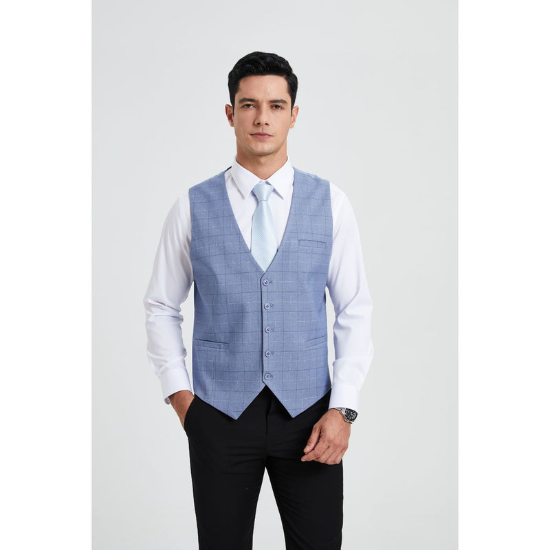 Plaid Slim Vest - A-SKY BLUE