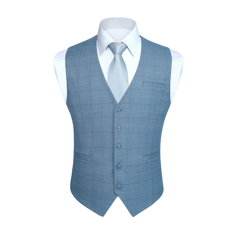 Plaid Slim Vest - A-SKY BLUE