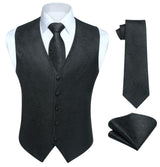 Paisley Floral 3pc Suit Vest Set - B-BLACK 