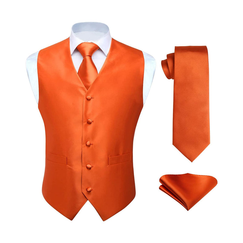 Solid 3pc Suit Vest Set - ORANGE