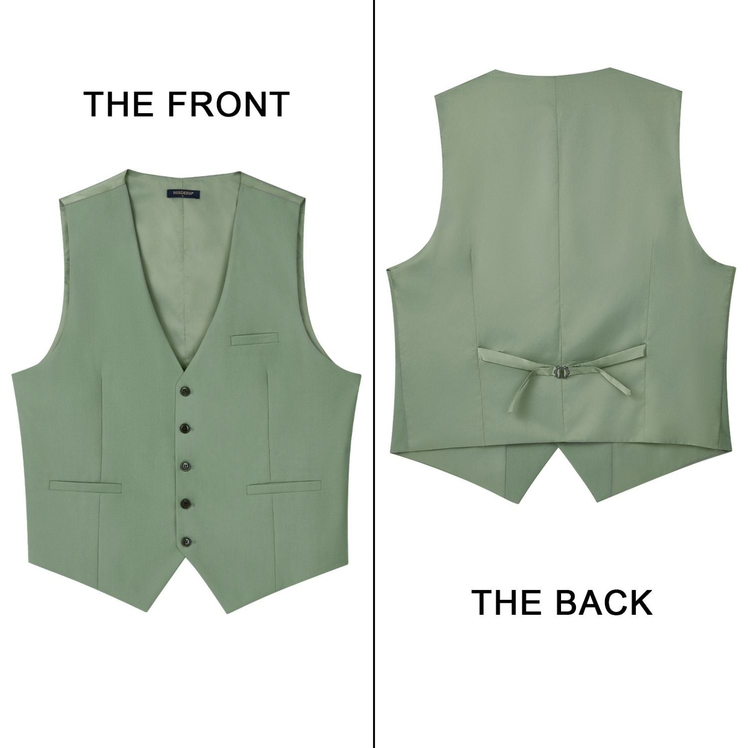 Hisdern Men's Light Green Solid Wedding Vest For Skinny Guys
