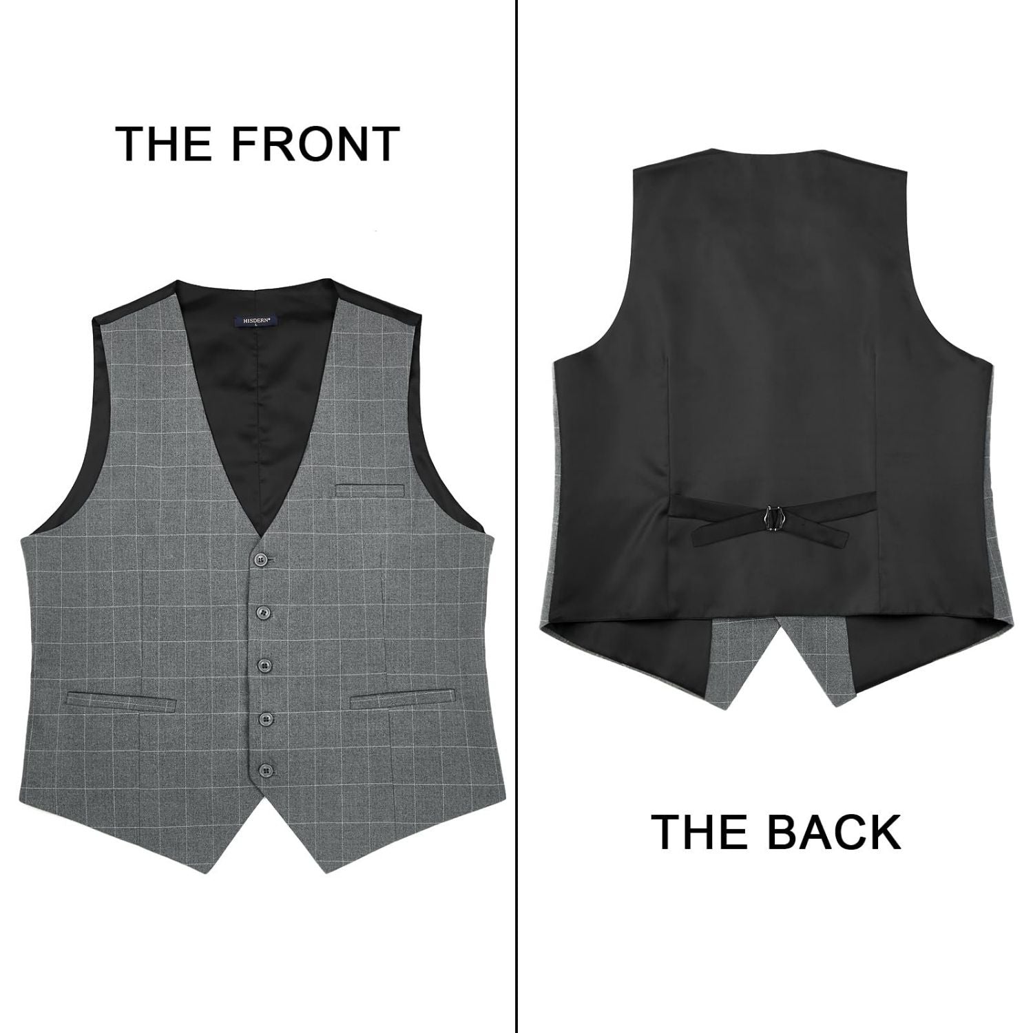 Hisdern Men's Grey Plaid Wedding Vest For Skinny Guys