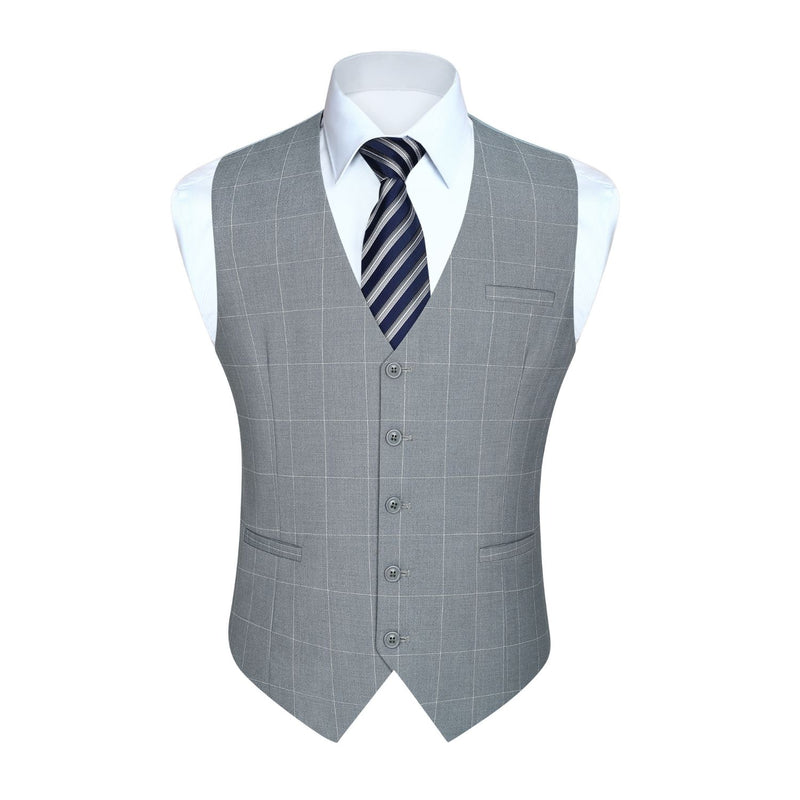 Plaid Slim Suit Vest - A-GREY LIGHT