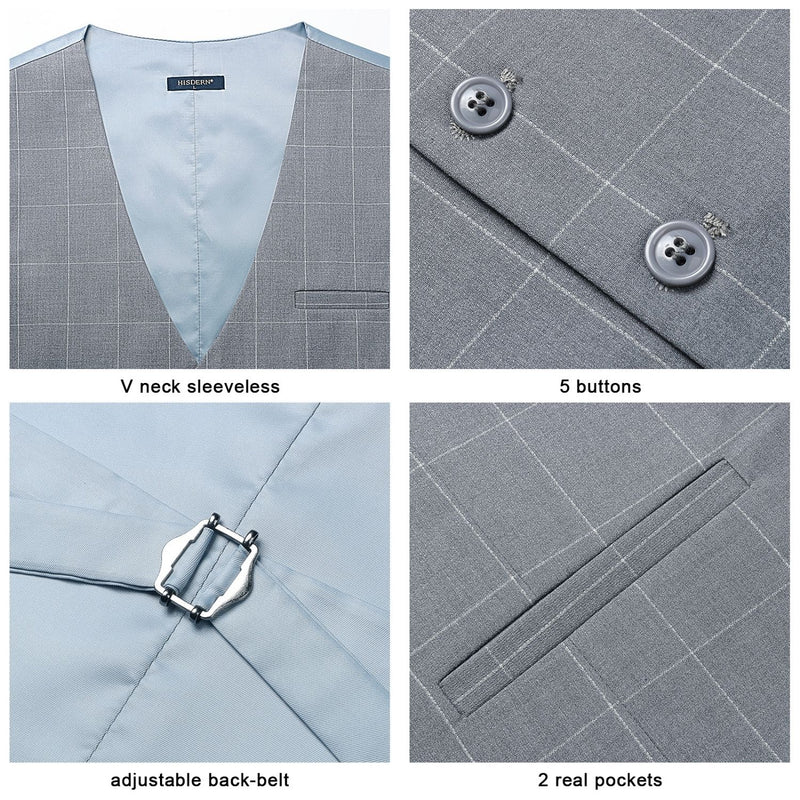 Plaid Slim Suit Vest - A-GREY LIGHT