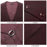 Plaid Slim Suit Vest - A-RED MARRON