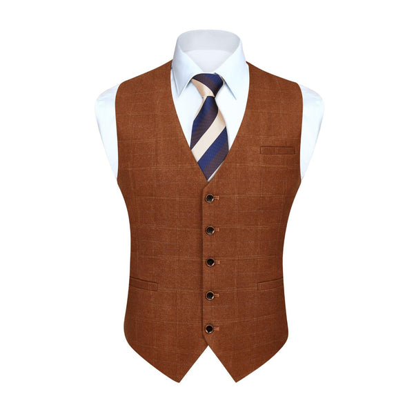 Plaid Slim Suit Vest - ORANGE-3