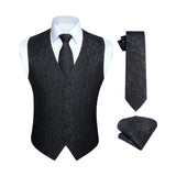Paisley Suit Vest Tie Handkerchief Set - BLACK - 2