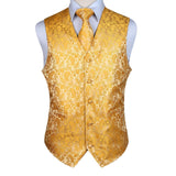 Paisley Floral 3pc Suit Vest Set - DEEP YELLOW