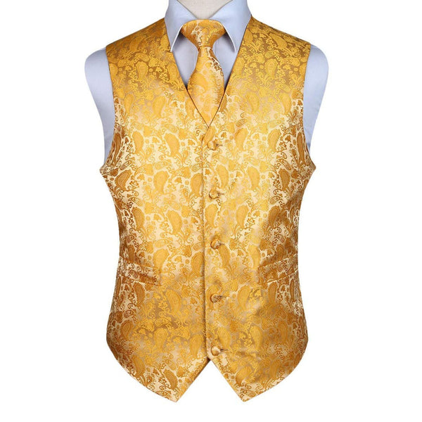 Paisley Floral 3pc Suit Vest Set - DEEP YELLOW