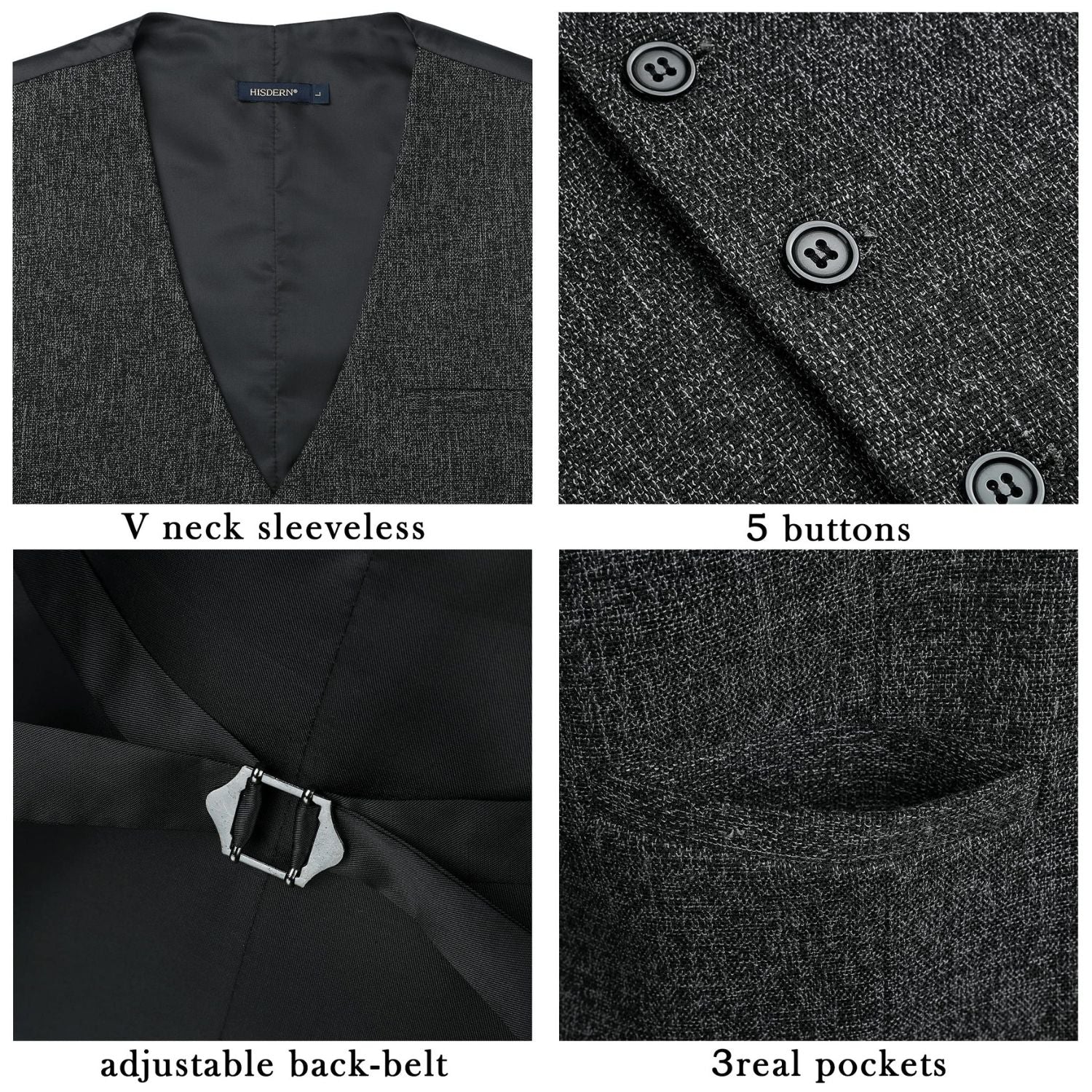 Solid Slim Suit Vest - A3-DARK GREY