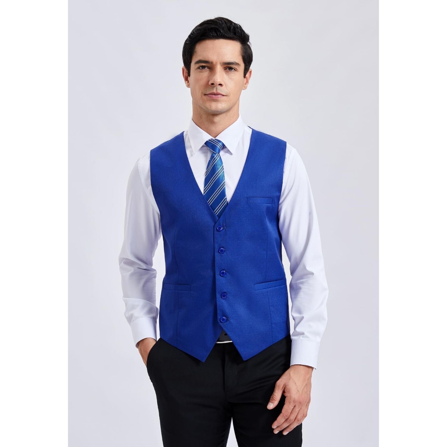 blue tie and vest