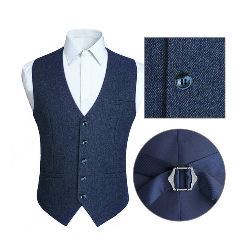 Men's Herringbone Tweed Vest - BLUE