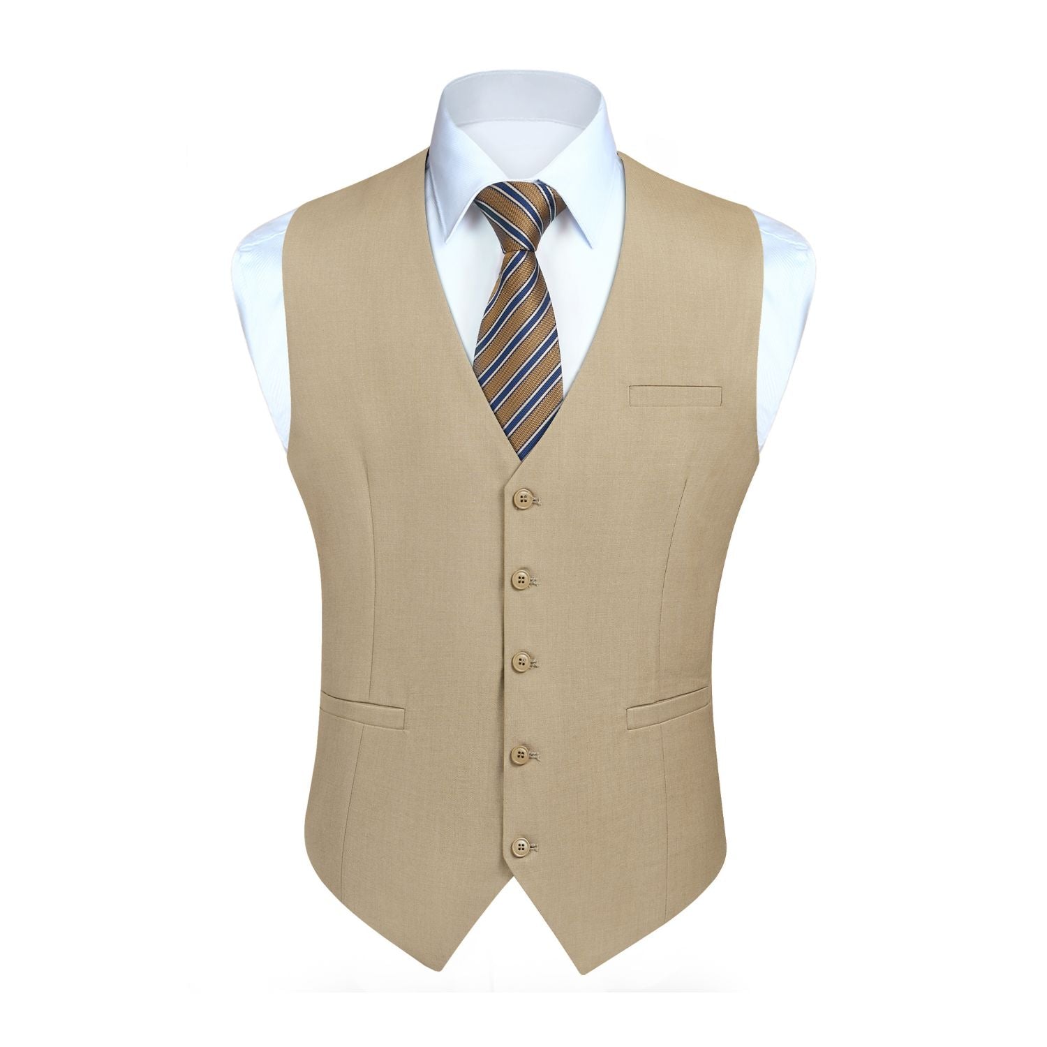 Hisdern Men's Light Khaki Satin Suit Vest Formal Wear