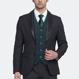 Plaid Slim Suit Vest - B-GREEN