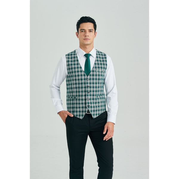 Plaid Slim Suit Vest - C-GREEN