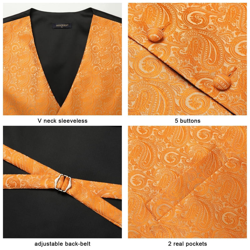 Paisley 3pc Suit Vest Set - ORANGE