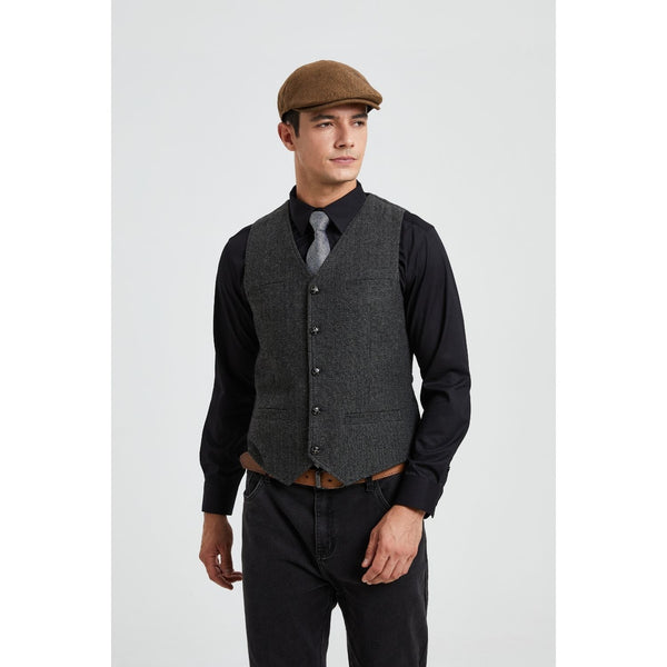 Men's Herringbone Tweed Vest - DRAK GREY