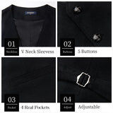 Hisdern Men's Herringbone Tweed Wool Vest Black for Party Suit Vest