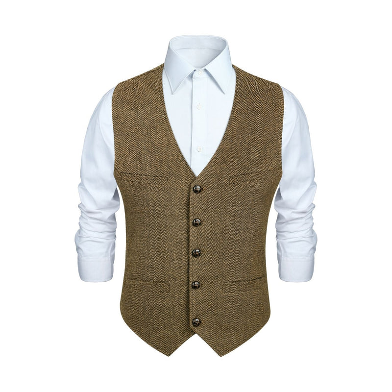 Men's Herringbone Tweed Vest - A-BROWN