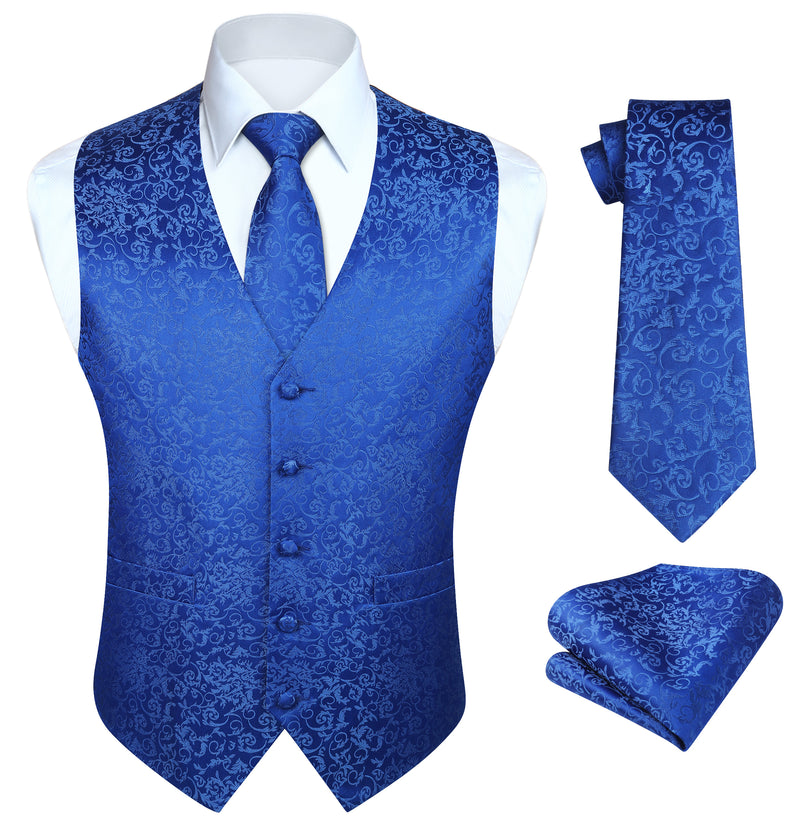 Paisley Floral 3pc Suit Vest Set - ROYAL BLUE 