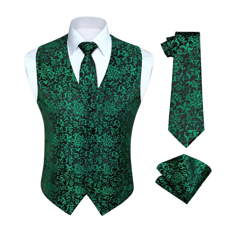 Floral 3pc Suit Vest Set - GREEN/N4