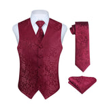 Paisley Suit Vest Tie Handkerchief Set - BURGUNDY-2