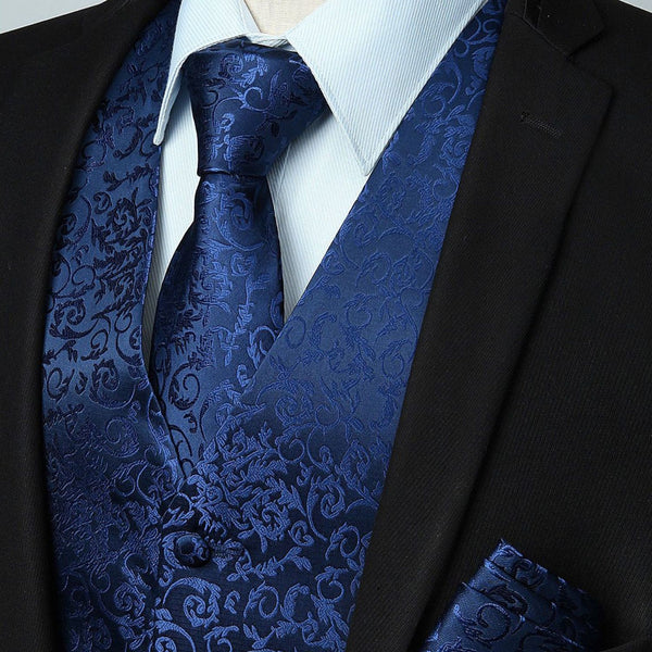 Paisley Vest Tie Handkerchief Set - NAVY BLUE